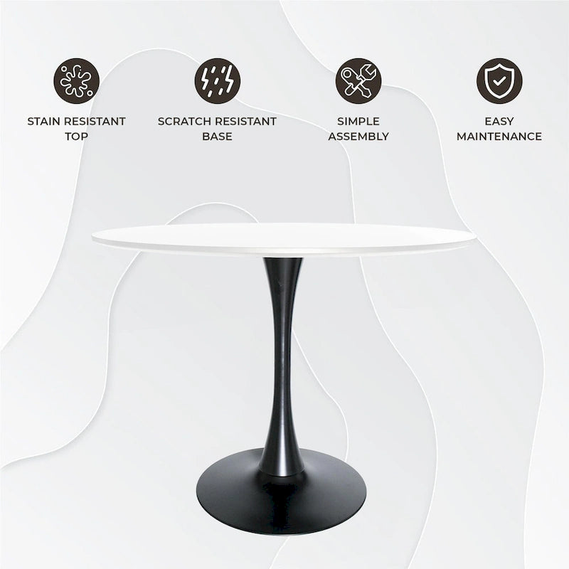 Table à manger ronde de 40 pouces pour 4 personnes avec plateau en MDF et base en acier noir pour cuisine et salle à manger