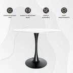 Table à manger ronde de 40 pouces pour 4 personnes avec plateau en MDF et base en acier noir pour cuisine et salle à manger