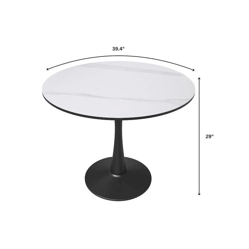 Table à manger ronde de 40 pouces pour 4 personnes avec plateau en MDF et base en acier noir pour cuisine et salle à manger