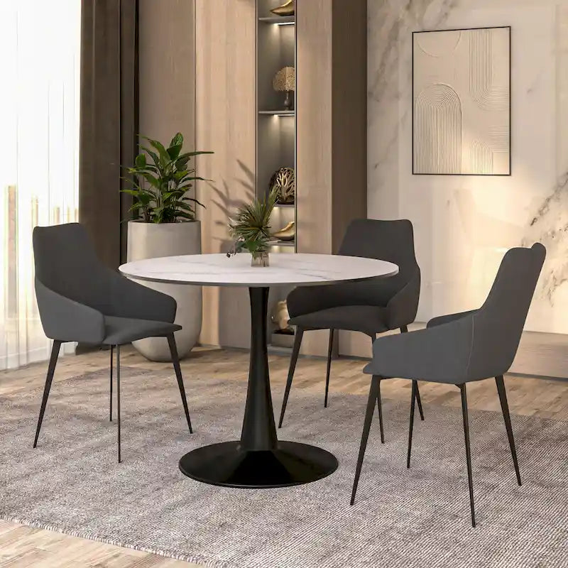Table à manger ronde de 40 pouces pour 4 personnes avec plateau en MDF et base en acier noir pour cuisine et salle à manger