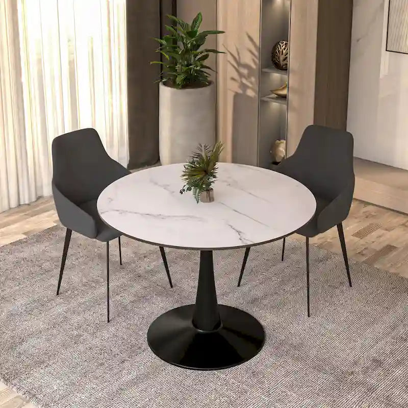 Table à manger ronde de 40 pouces pour 4 personnes avec plateau en MDF et base en acier noir pour cuisine et salle à manger