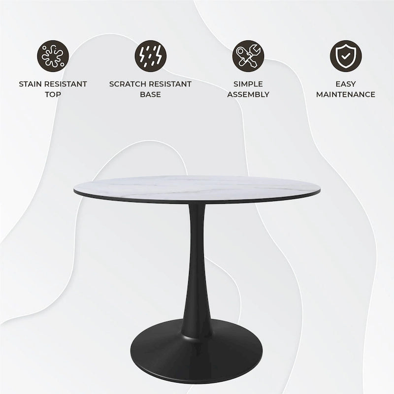 Table à manger ronde de 40 pouces pour 4 personnes avec plateau en MDF et base en acier noir pour cuisine et salle à manger