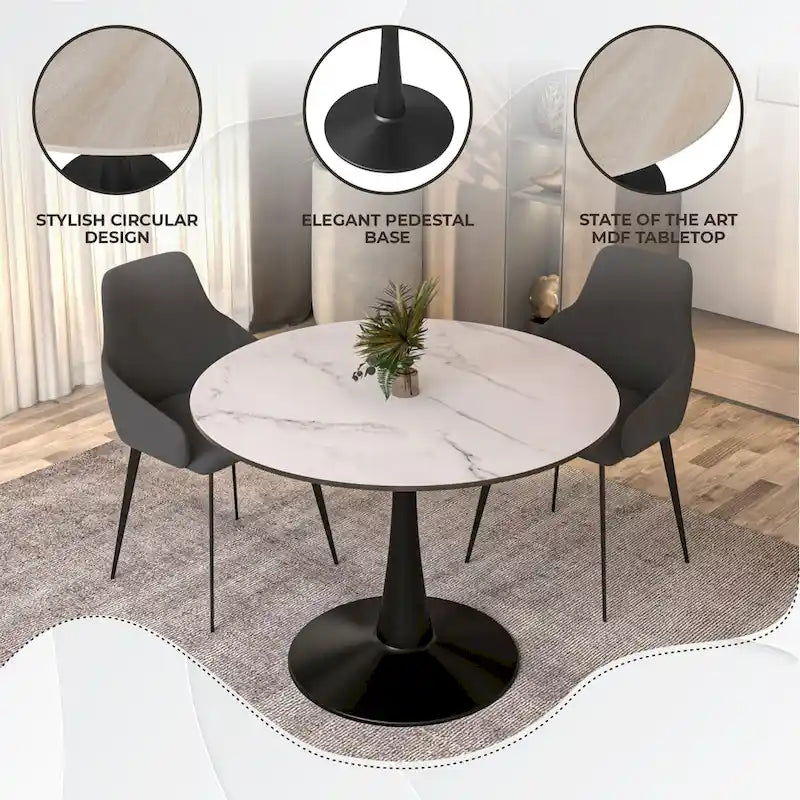 Table à manger ronde de 40 pouces pour 4 personnes avec plateau en MDF et base en acier noir pour cuisine et salle à manger