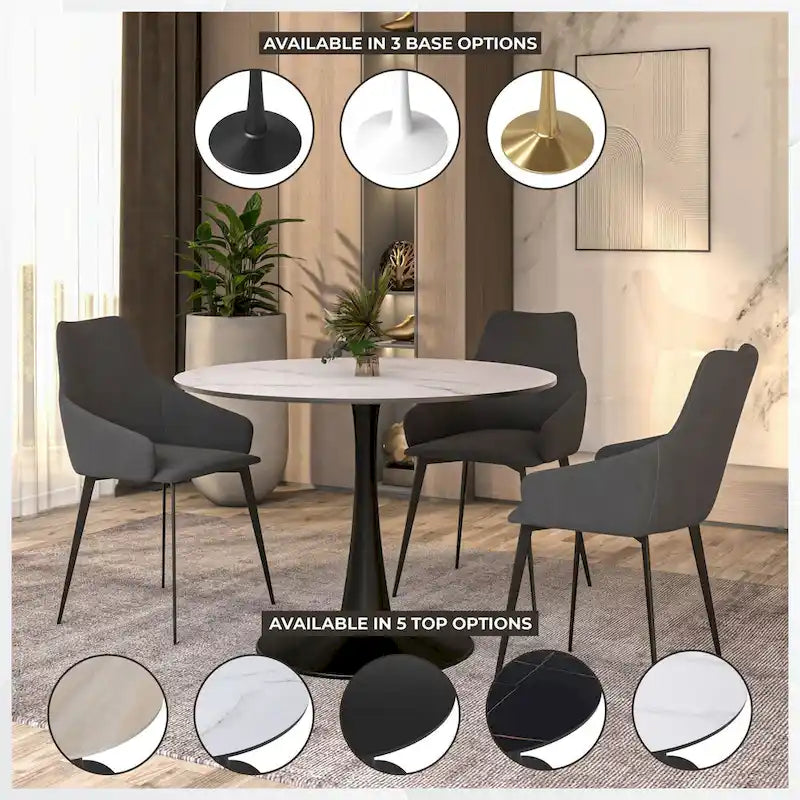 Table à manger ronde de 40 pouces pour 4 personnes avec plateau en MDF et base en acier noir pour cuisine et salle à manger